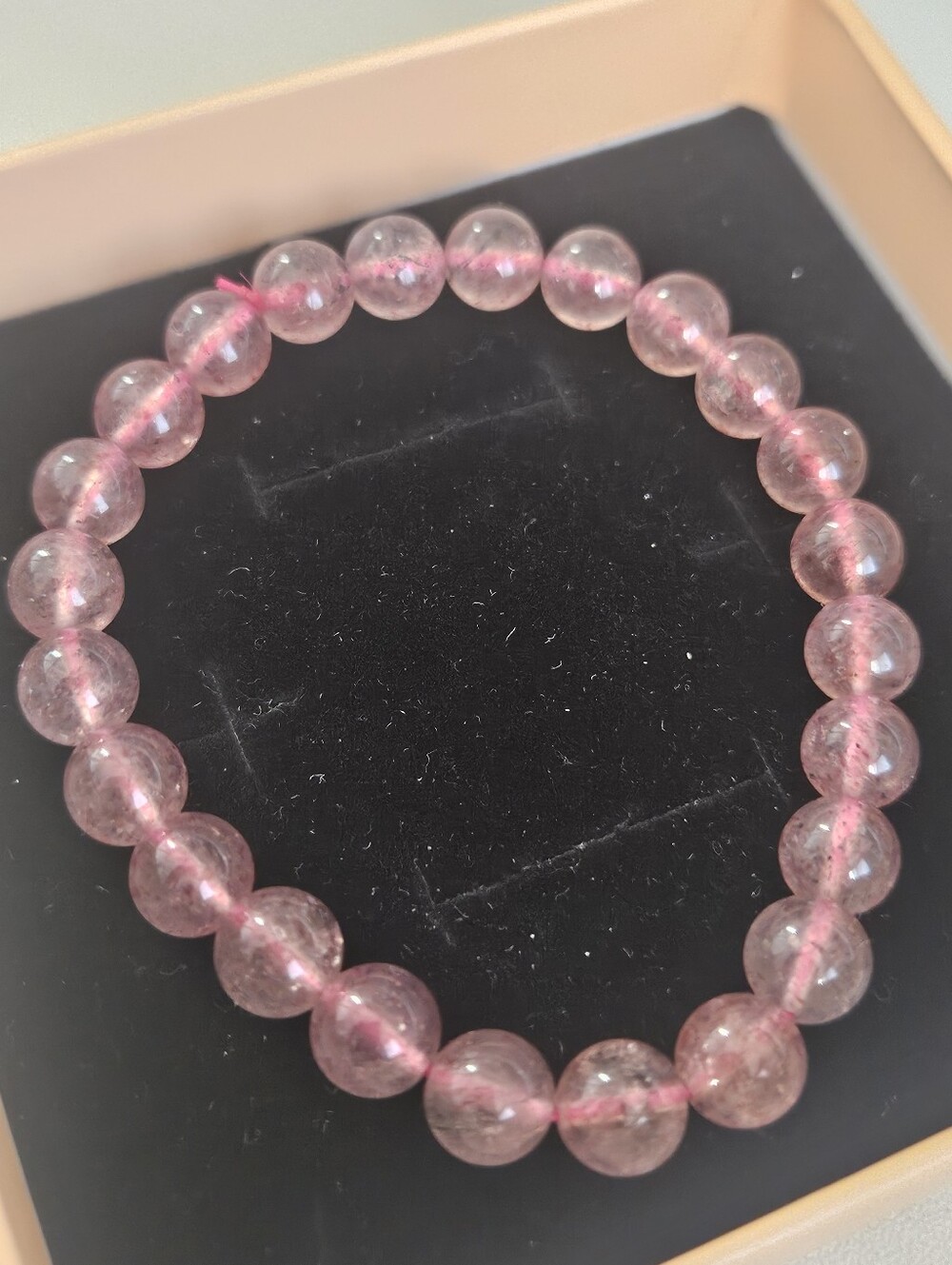 Natural Strawberry Quartz Stone Beaded Stretch Bracelet
